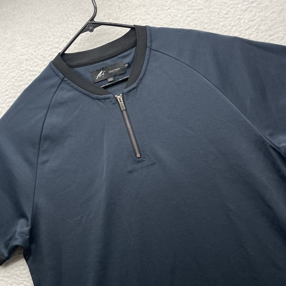 Mauvais Polo Shirt‎ Mens 2XL Navy Blue Band Collar 1/4 Zip Pullover Short Sleeve